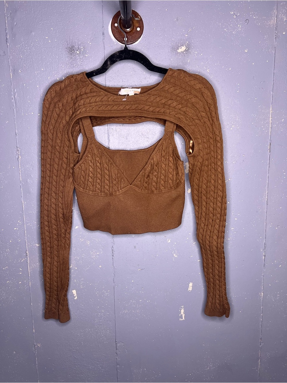 Ronny Kobo Lyra Cable Knit Camisole and Shrug Set Large